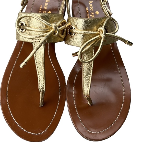 Kate Spade Carolina Metallic Gold Bow Thong Sandals - 7.5 - Picture 7 of 14
